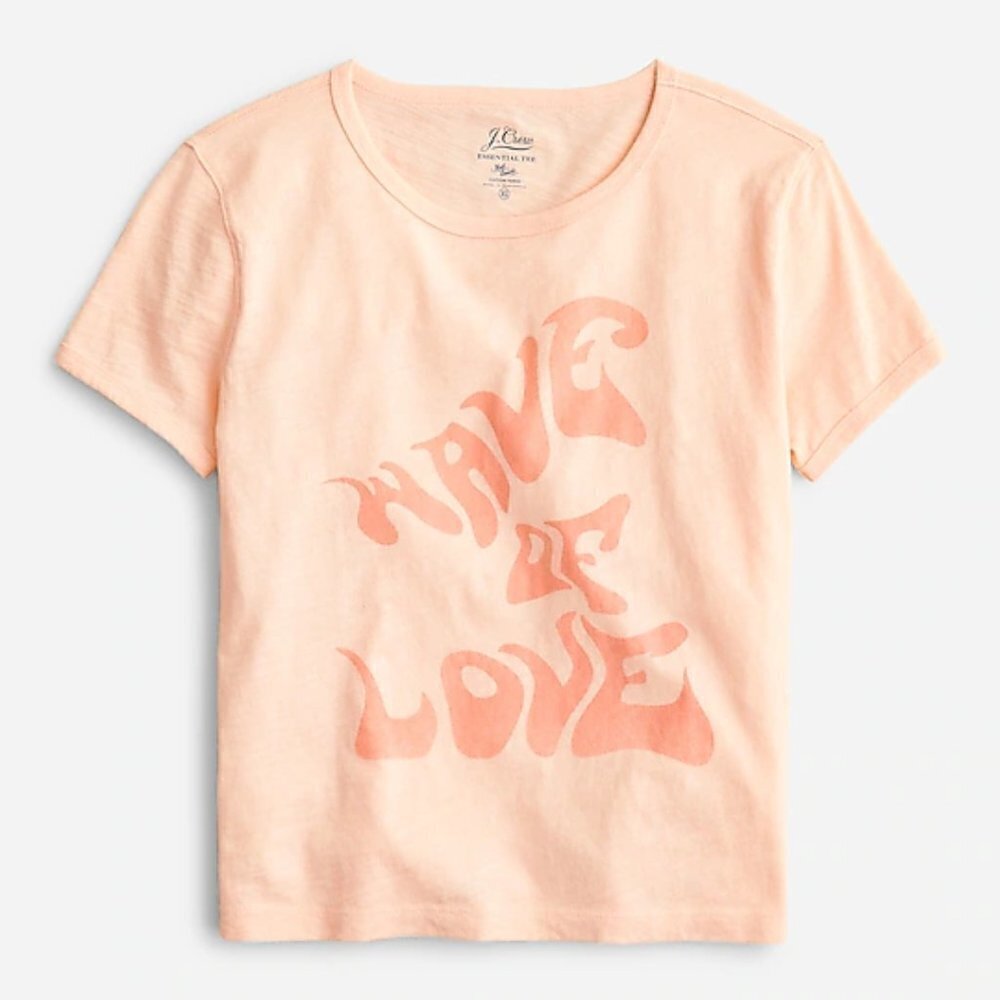 ☮ NEW J.Crew Cropped Wave of Love Peach Short Sleeve T-Shirt ☮ - Picture 2 of 4